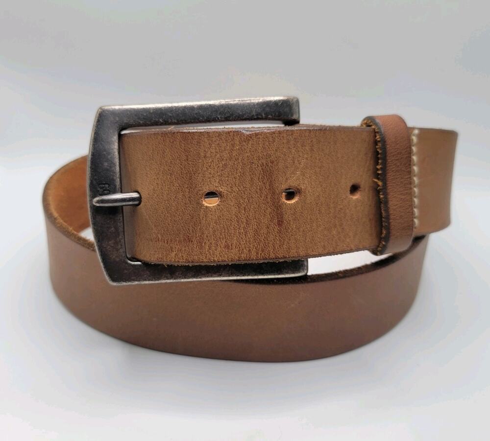 Gap Brown Cow Leather Dress Belt - Made in USA silver hardware Men's Size 38 Y2K